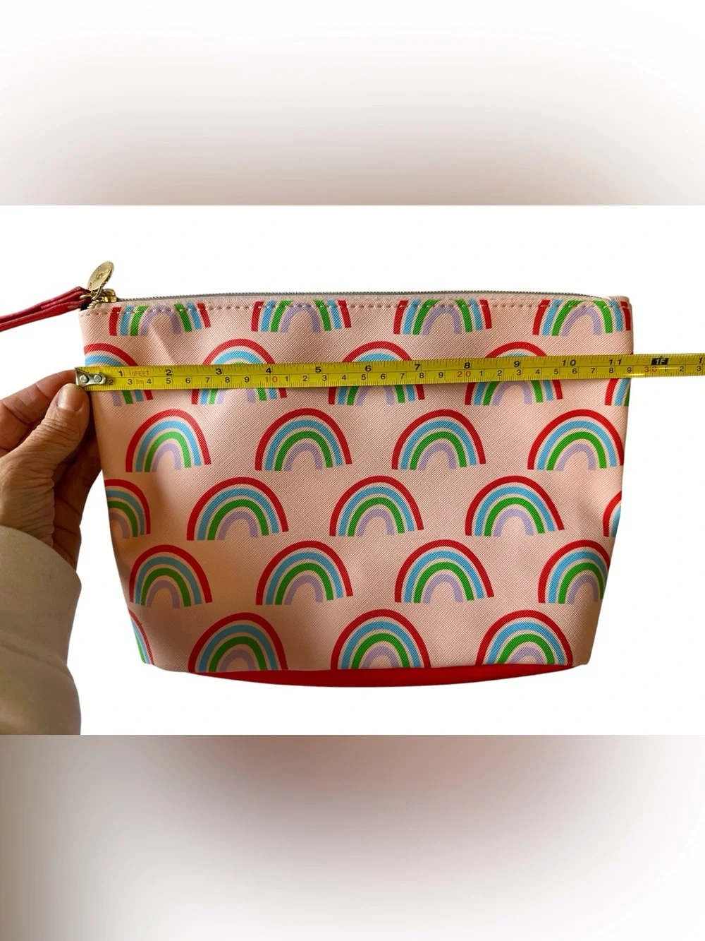 Dabney Lee Rainbow Zipper Pouch with Gold Medallion Charm and Red Accent‎ Bottom
